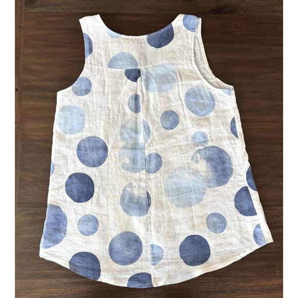 Lands Downunder Bubble Print Linen Top Womens Small White Polka Dot Shirt Italy - Picture 3 of 6